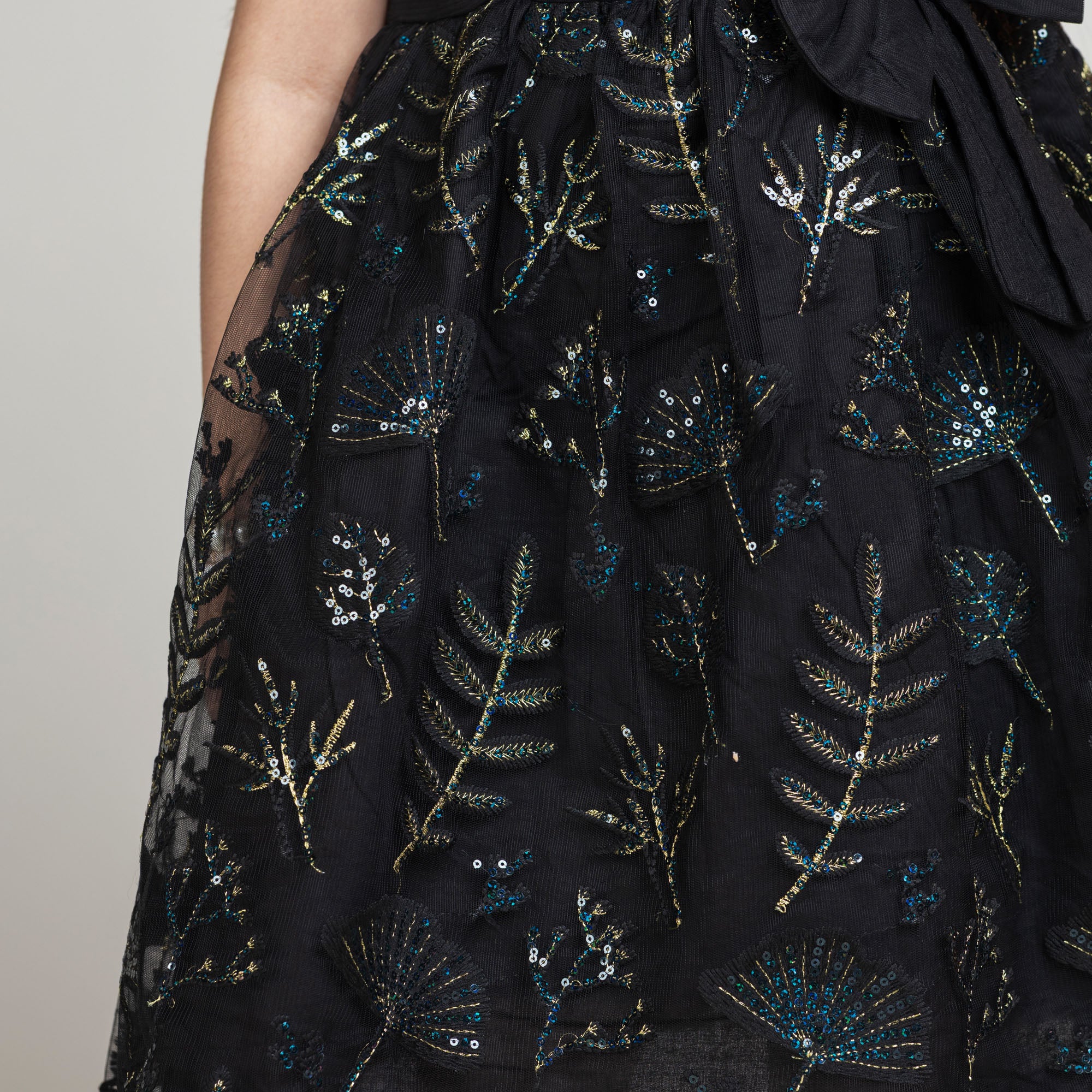 Black Sequin Leaf Embroidered Frock - Image 6