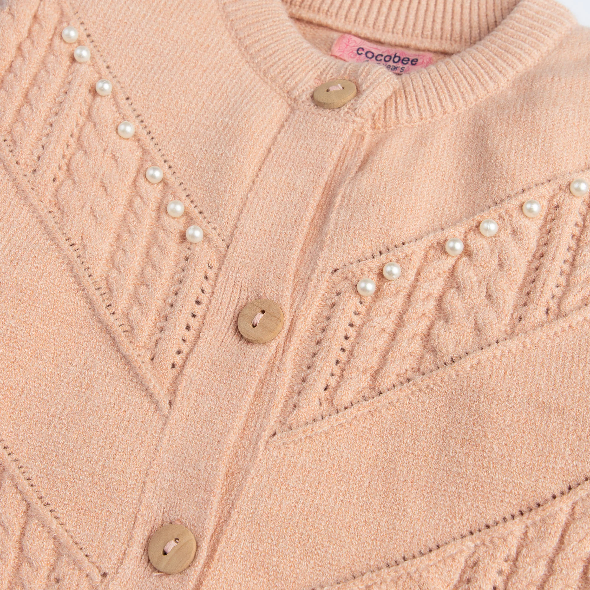 Peach Knit Embellished Cardigan - Image 2