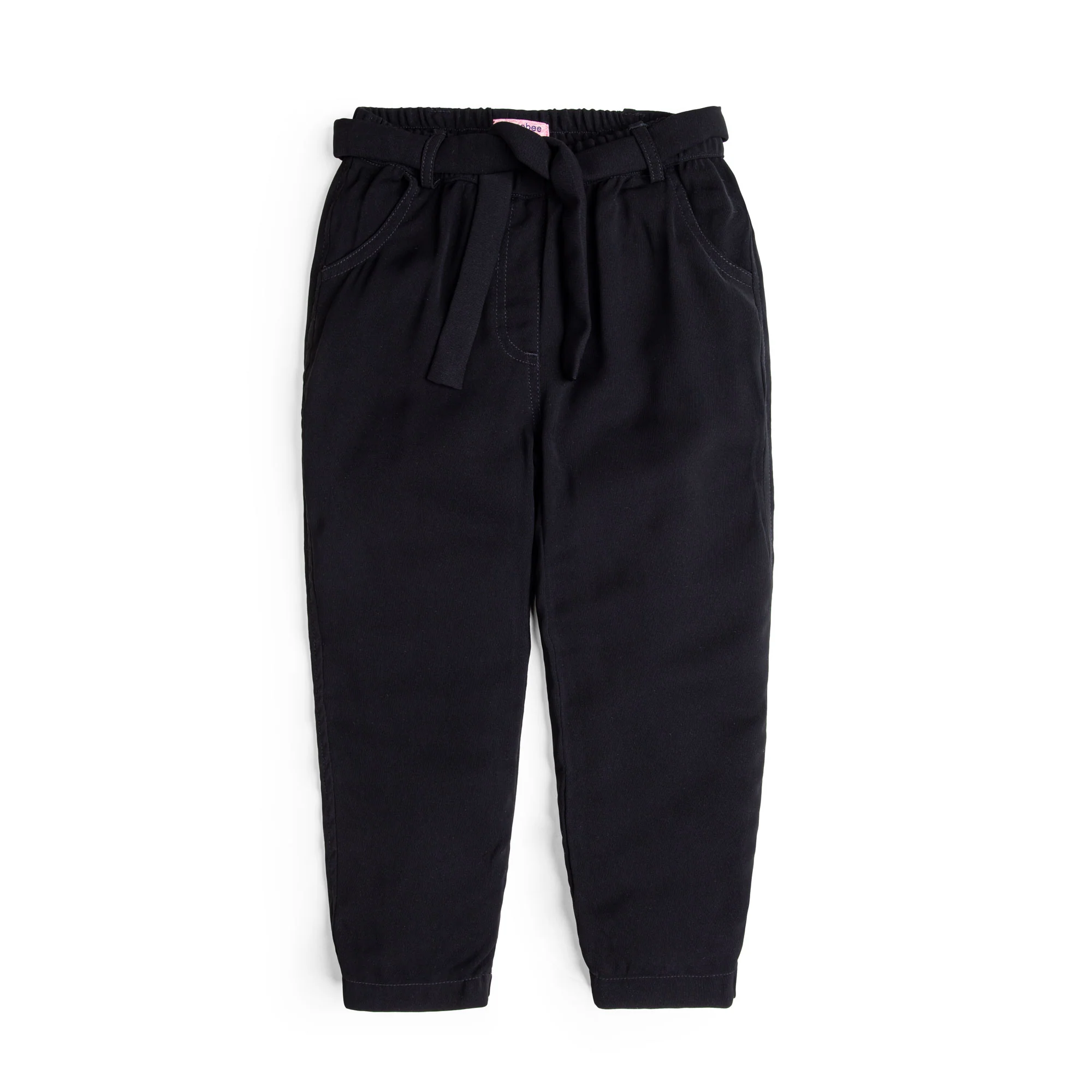 Belted Plain Black Trouser