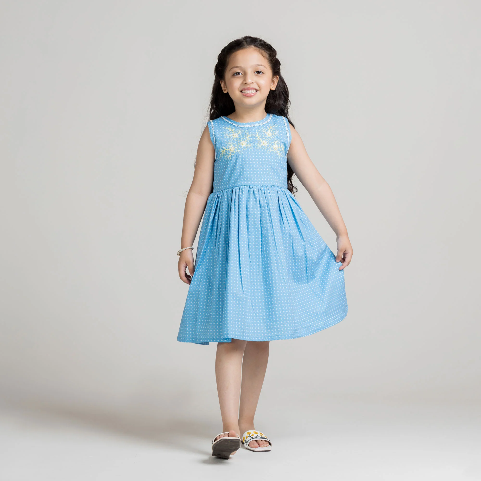 Springily Sky Embroidered Frock