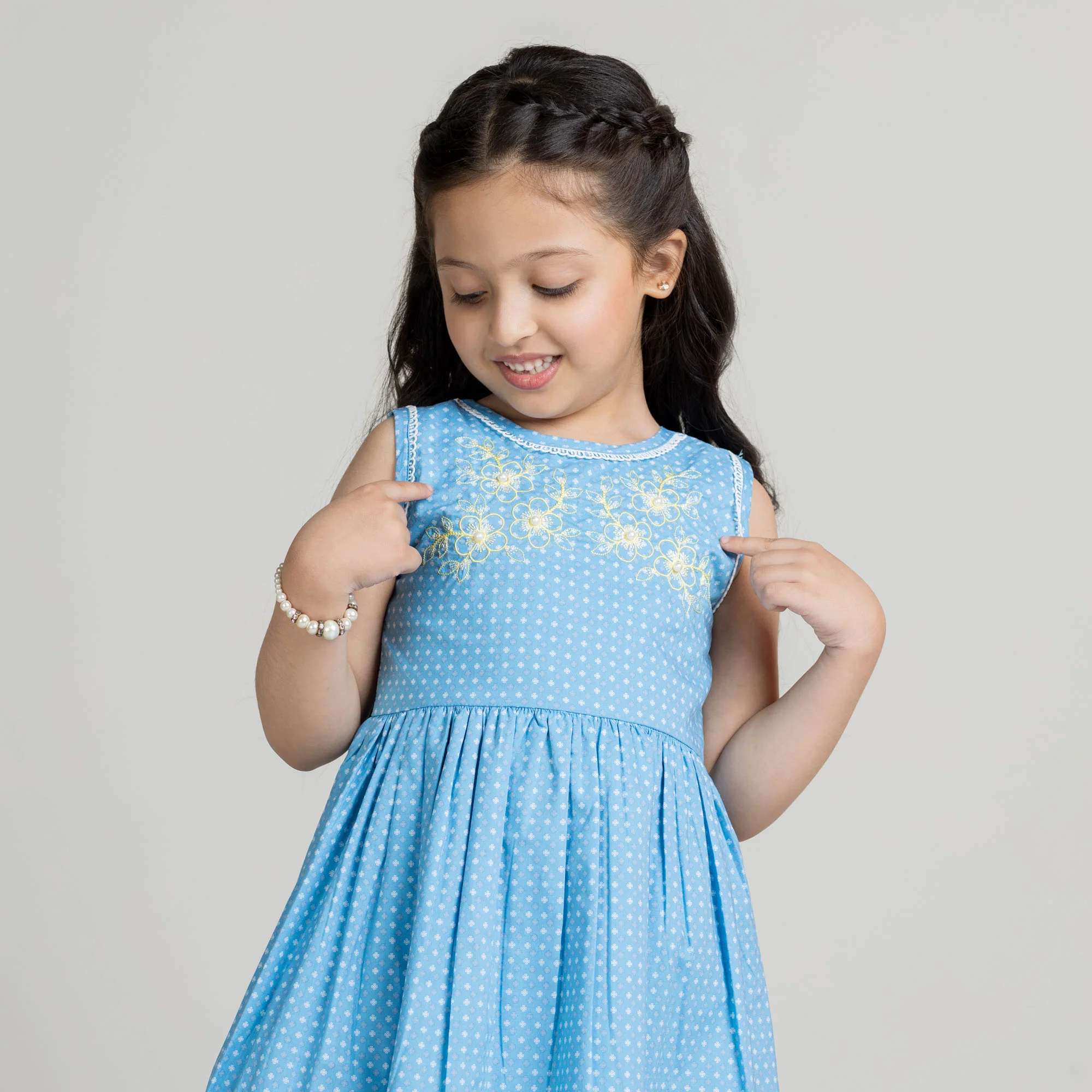 Springily Sky Embroidered Frock - Image 4