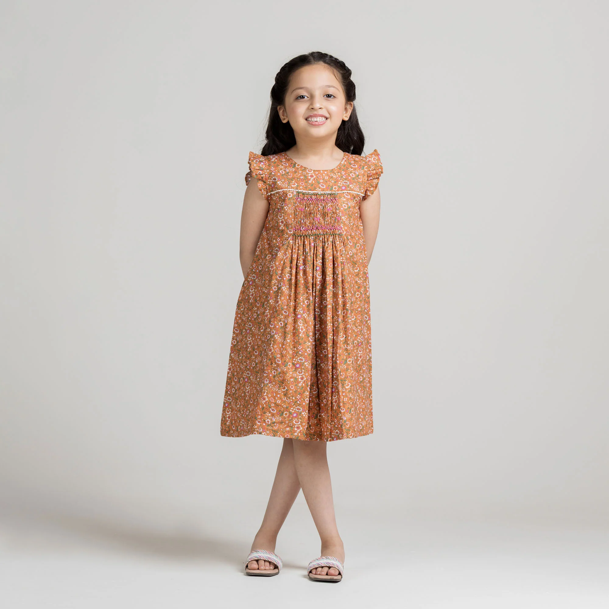 Rust Floral Smocked Frock - Image 2