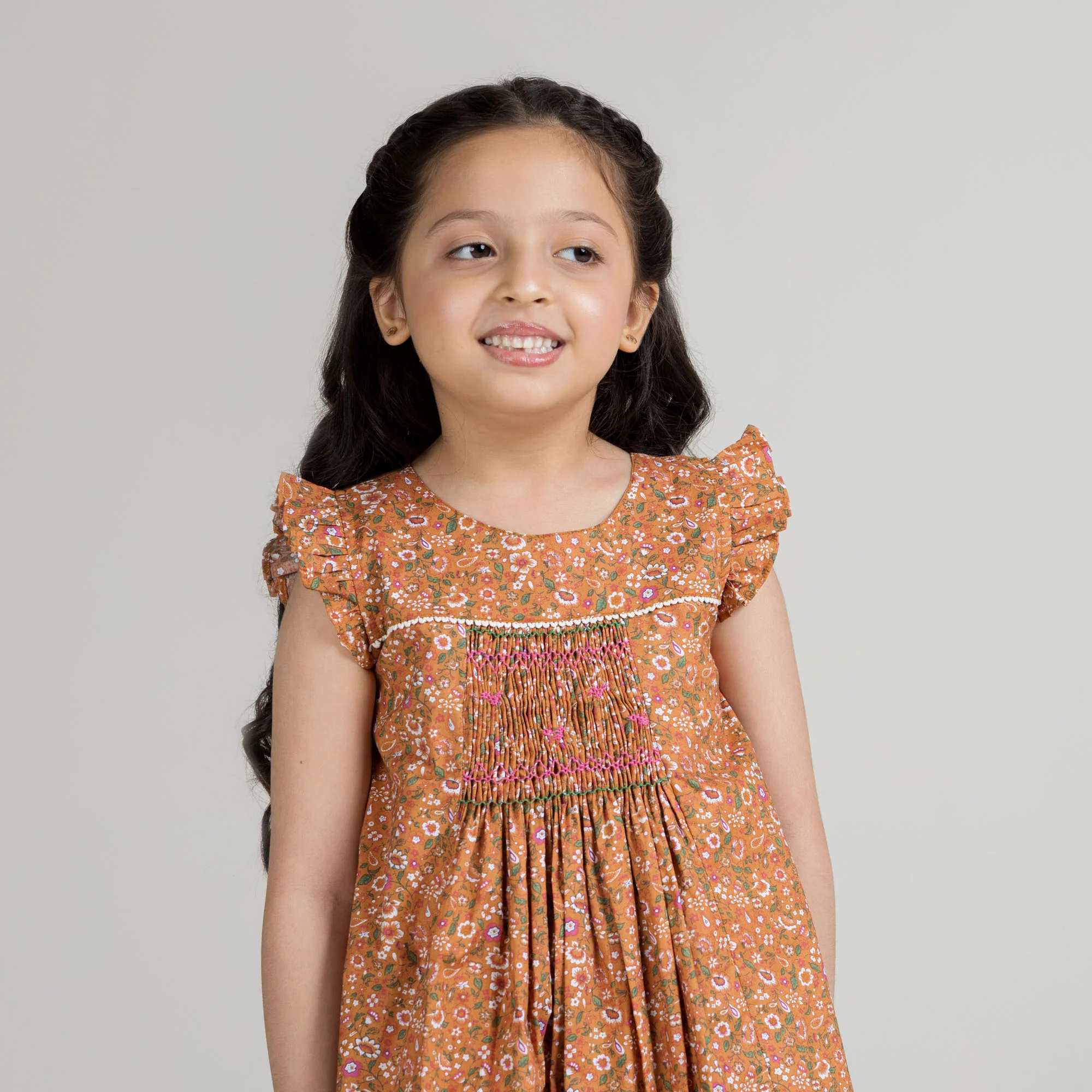 Rust Floral Smocked Frock - Image 4