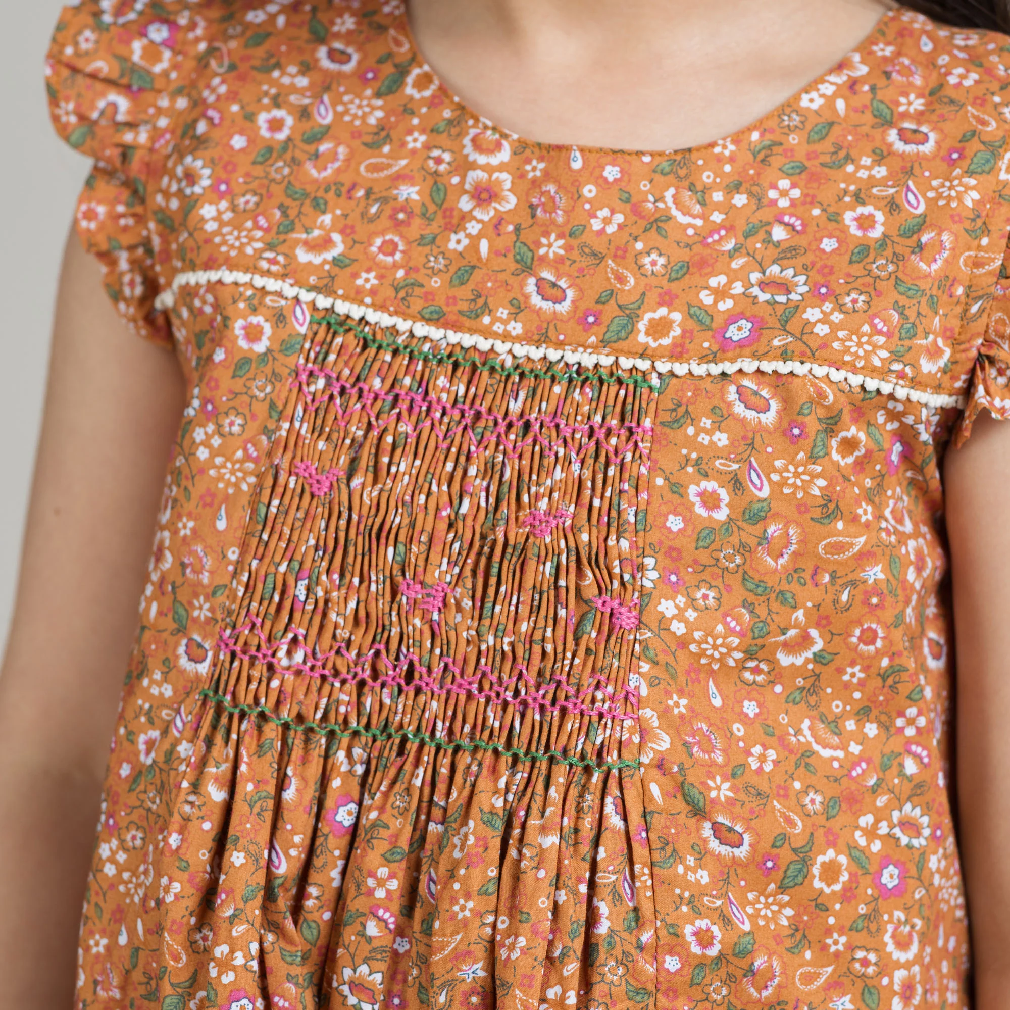 Rust Floral Smocked Frock - Image 5