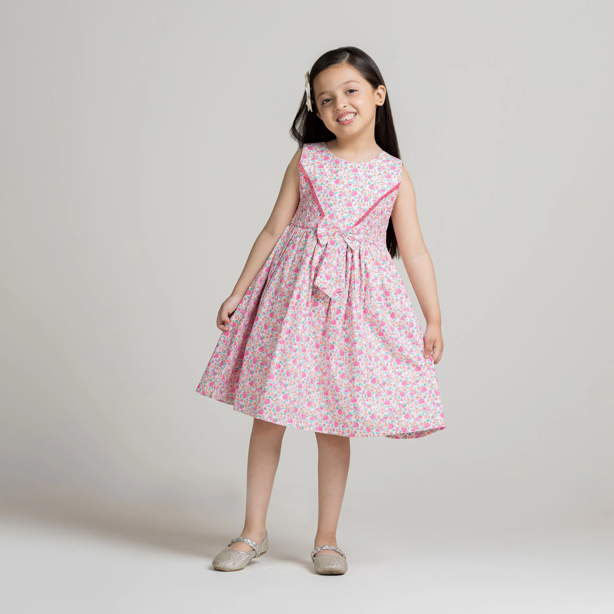 Pink Floral Sleeveless Frock