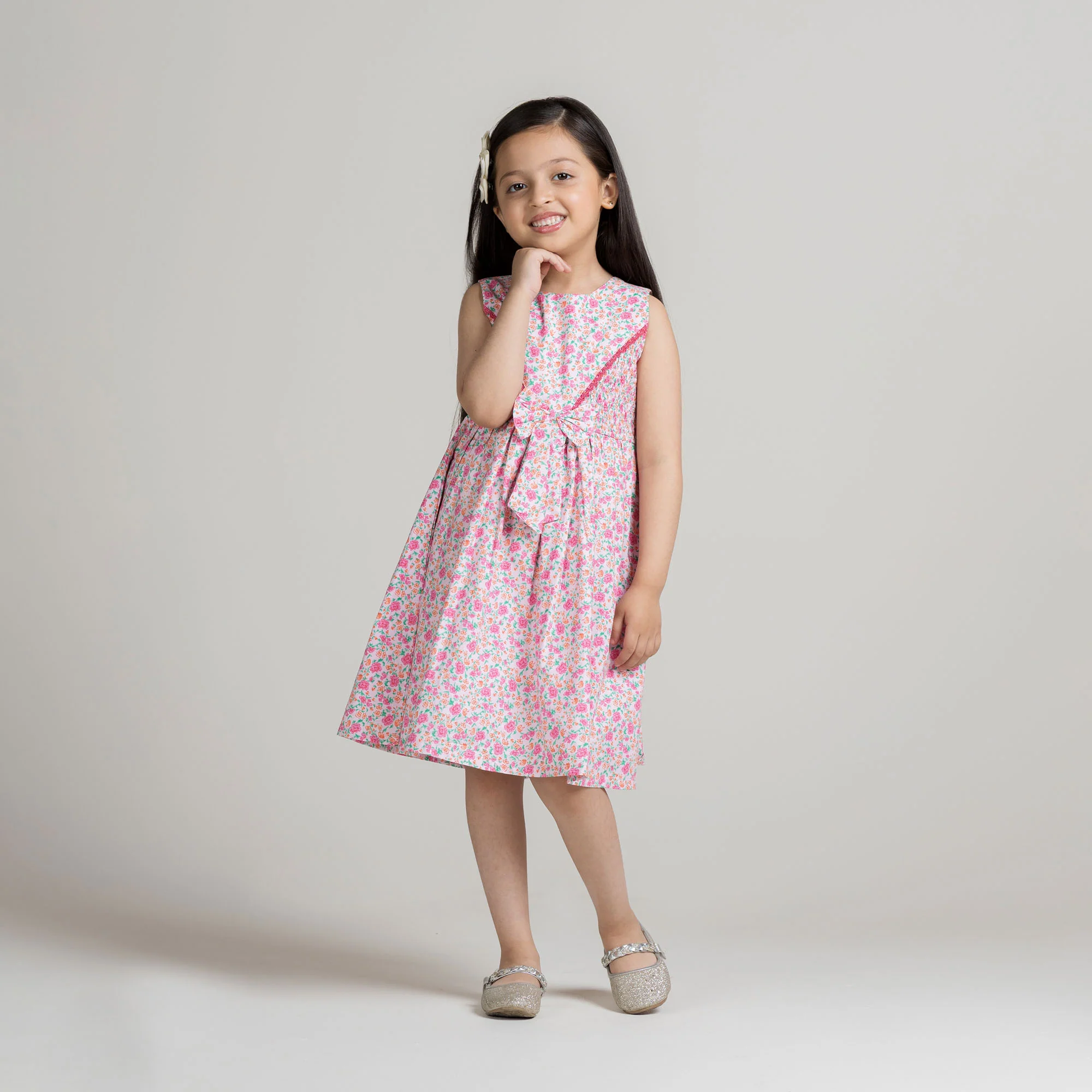 Pink Floral Sleeveless Frock - Image 2