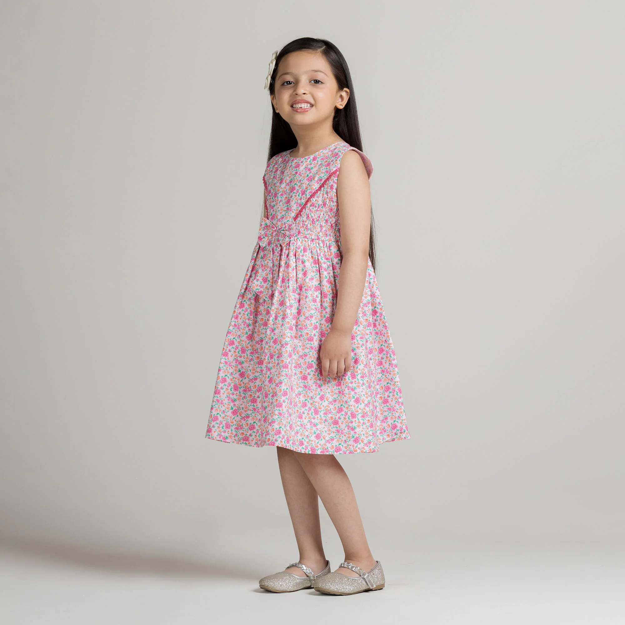 Pink Floral Sleeveless Frock - Image 3