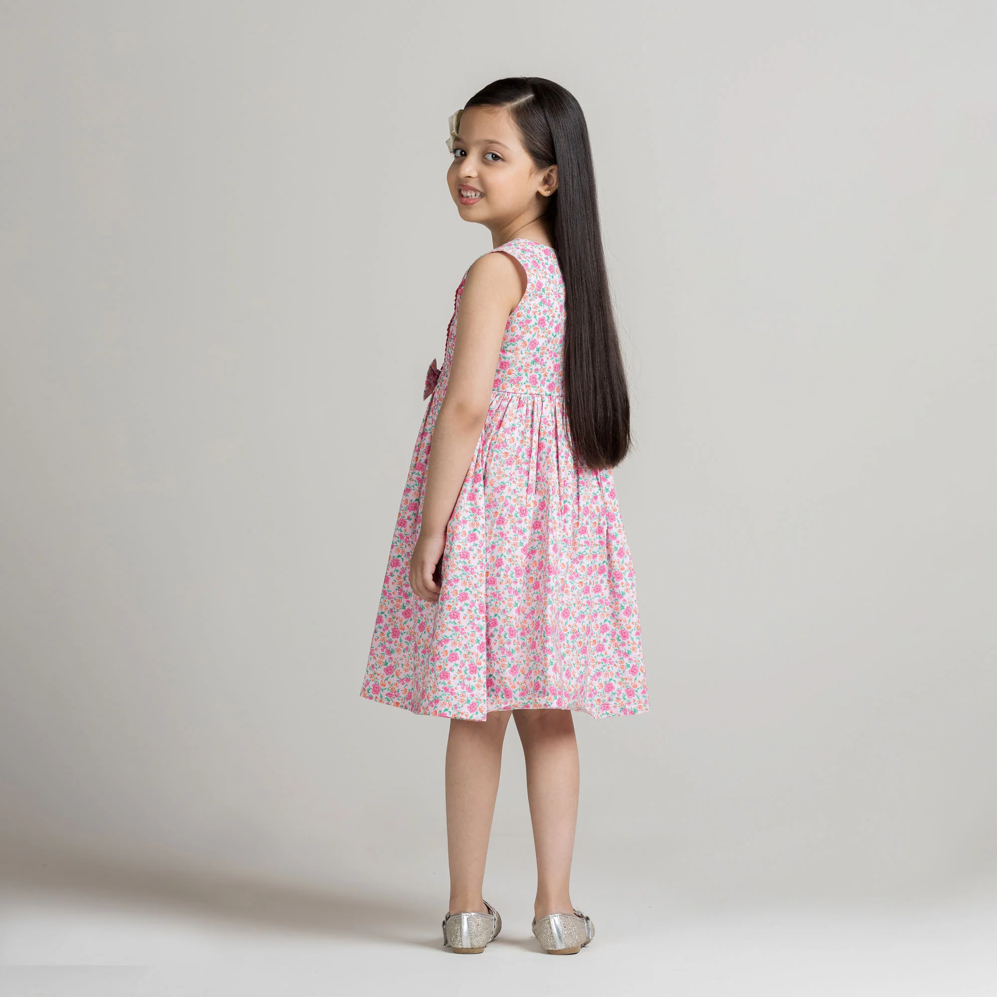Pink Floral Sleeveless Frock - Image 4