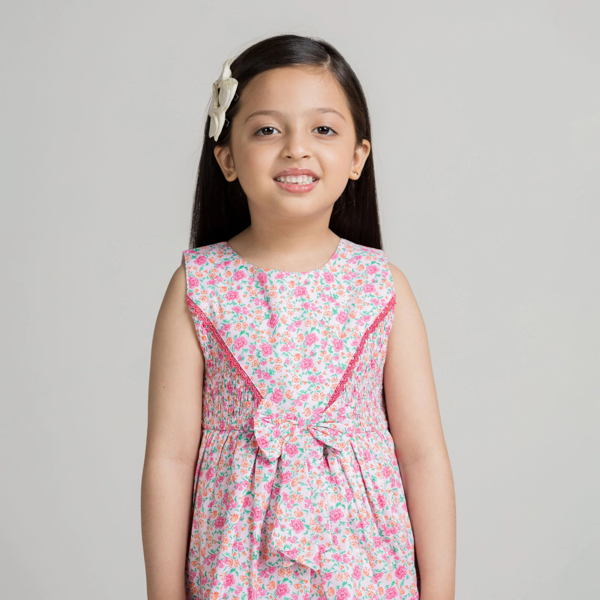 Pink Floral Sleeveless Frock - Image 5