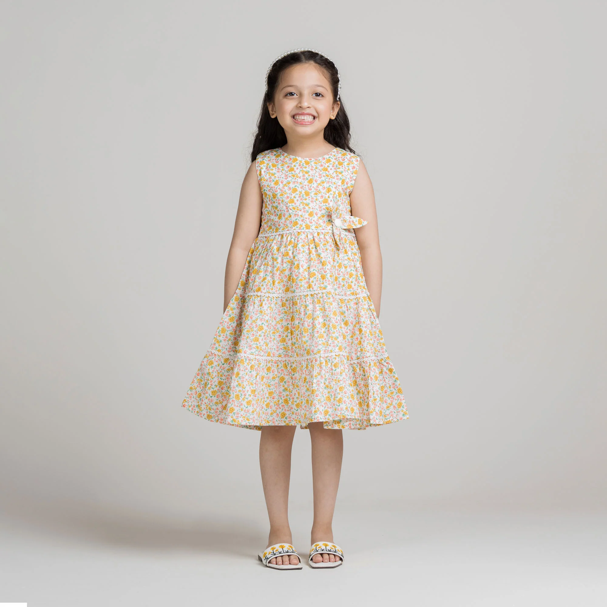 Yellow Floral Tiered Frock