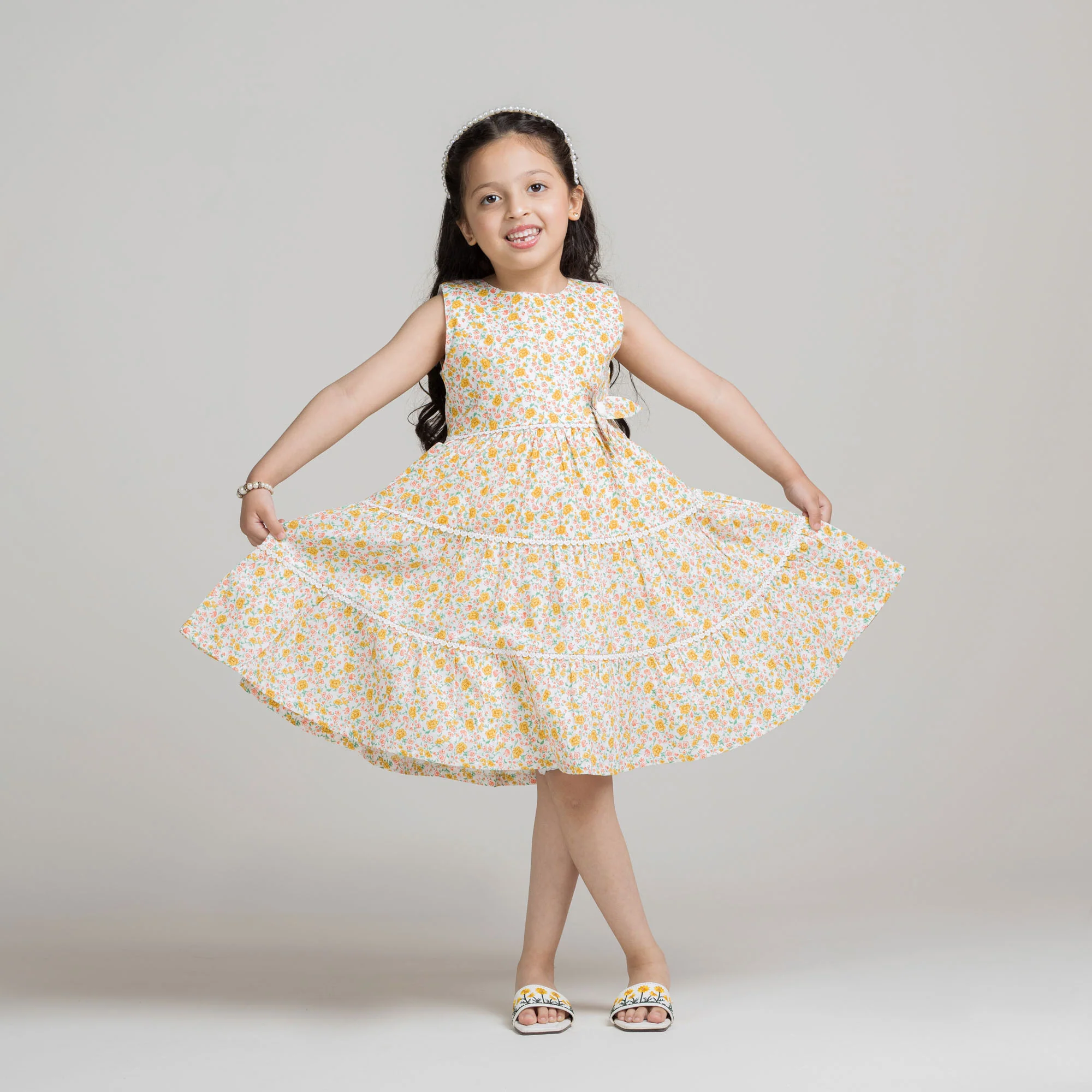 Yellow Floral Tiered Frock - Image 2