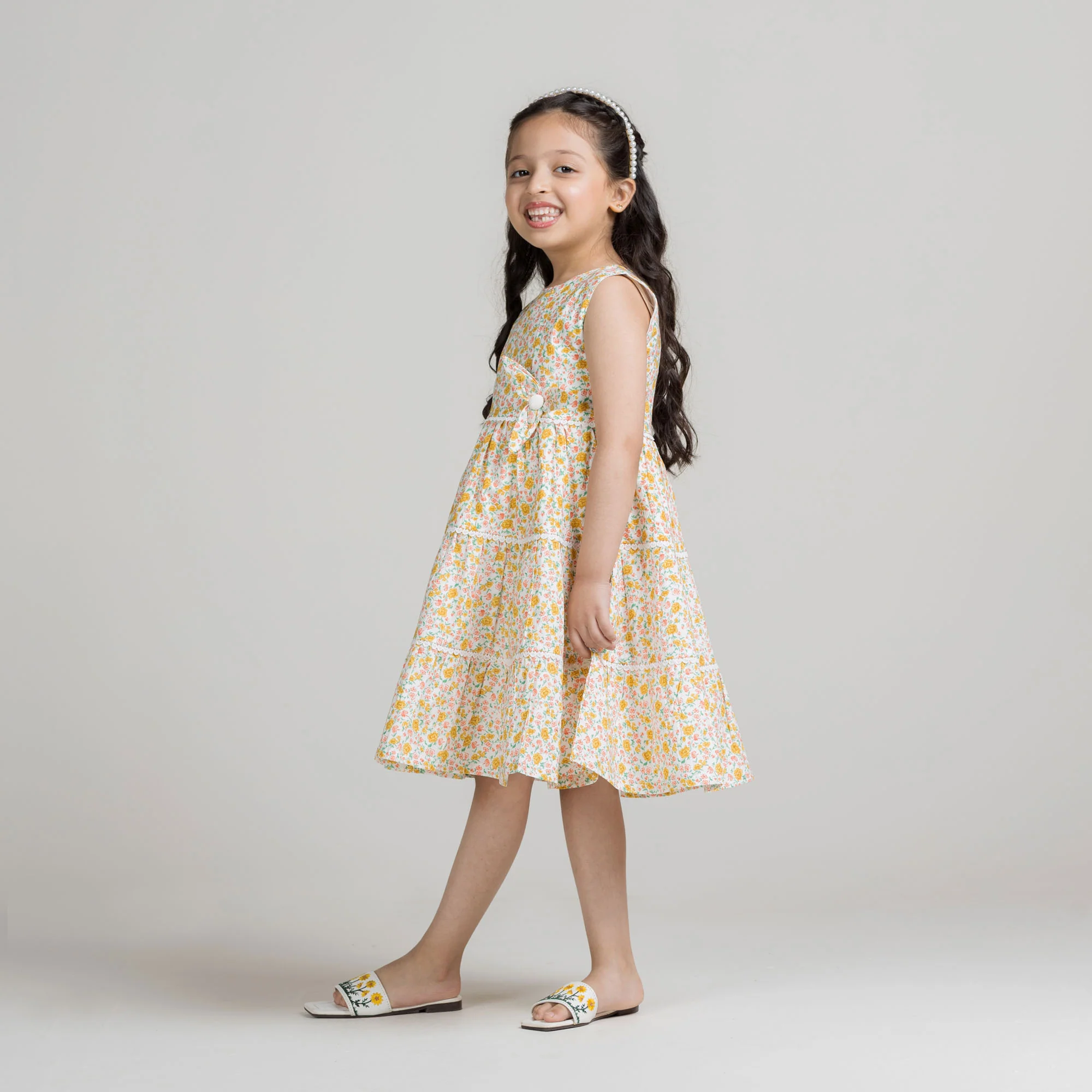 Yellow Floral Tiered Frock - Image 3