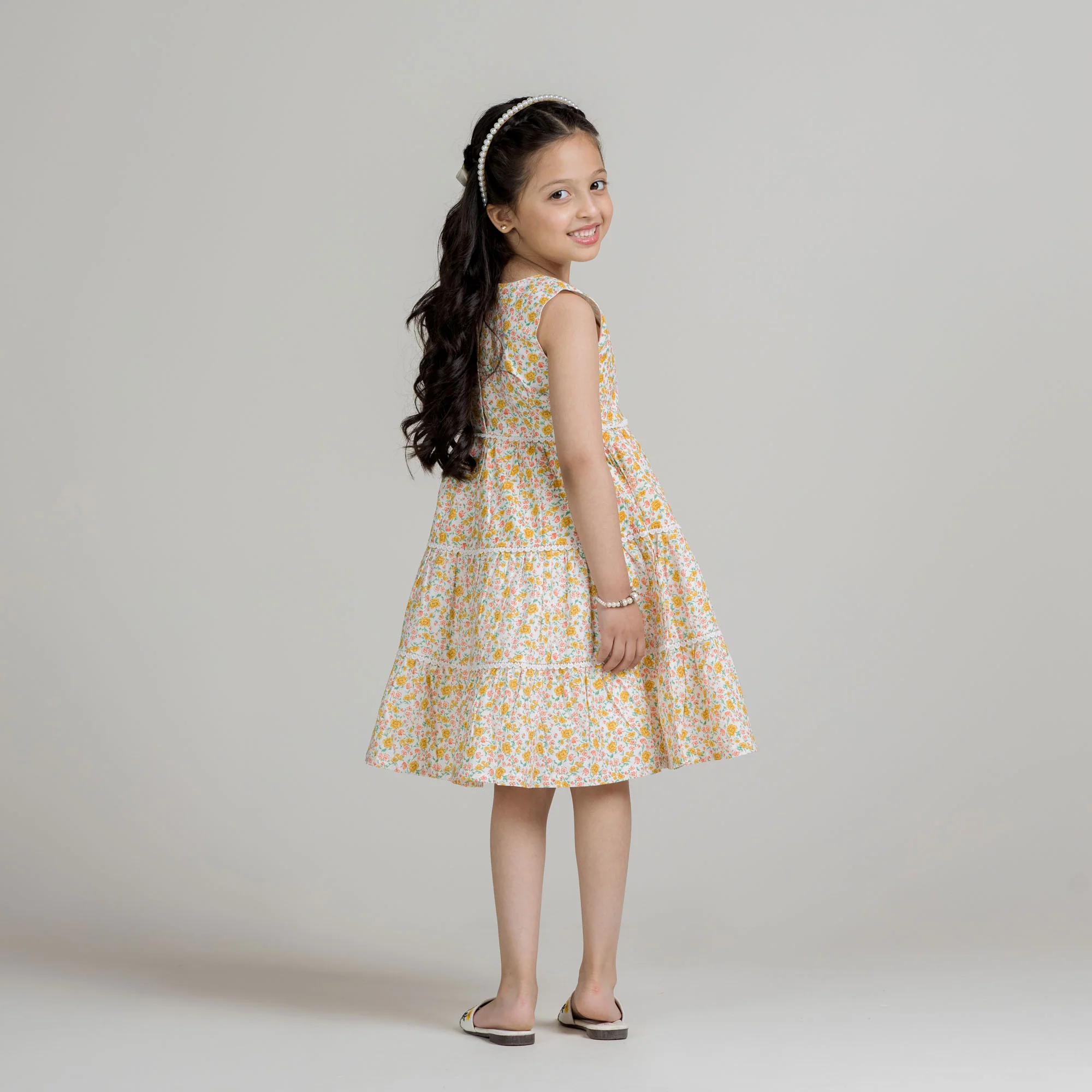 Yellow Floral Tiered Frock - Image 4