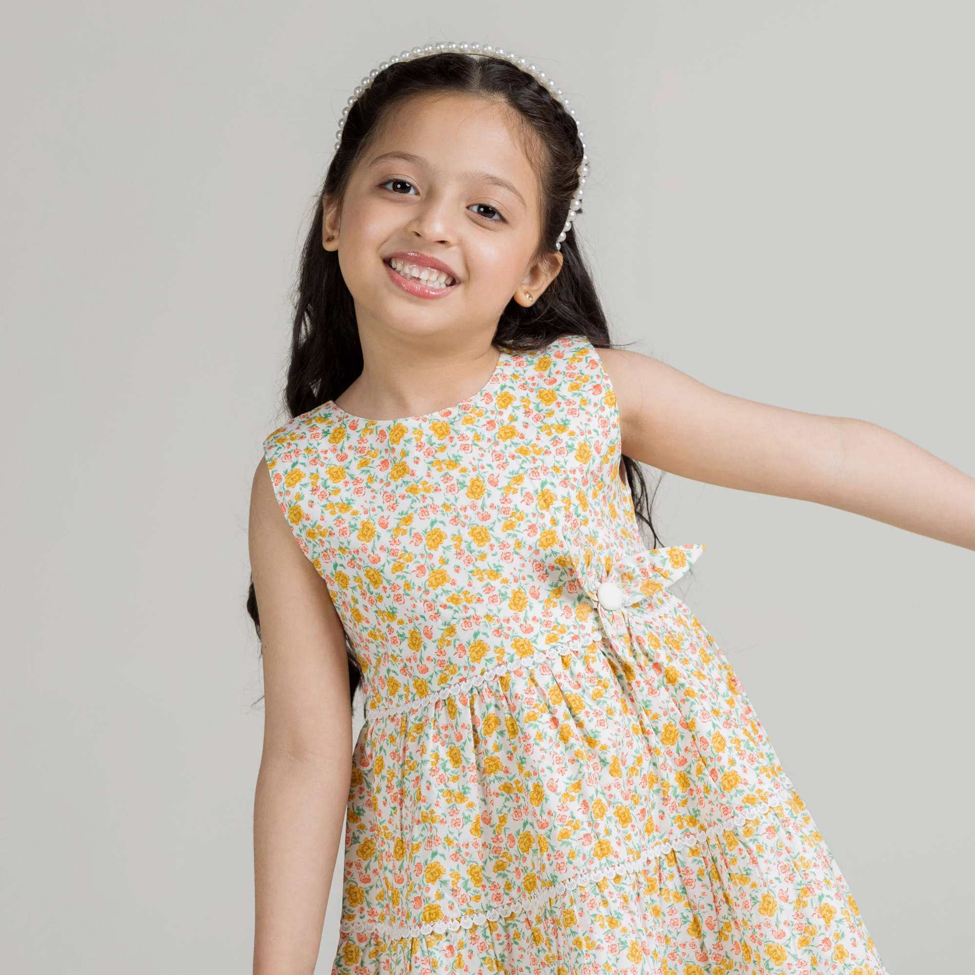 Yellow Floral Tiered Frock - Image 5