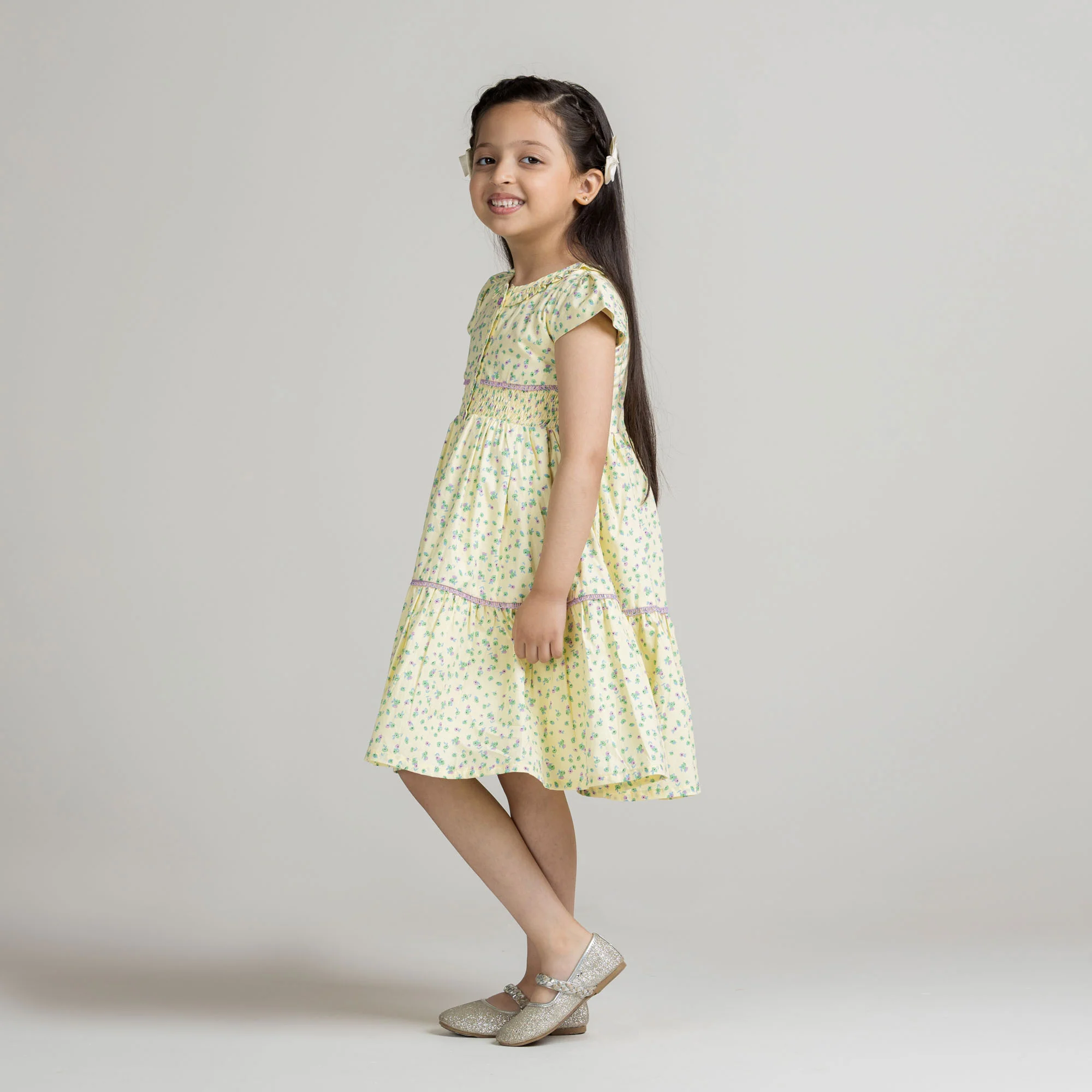 Light Yellow Floral Printed Frock - Image 3