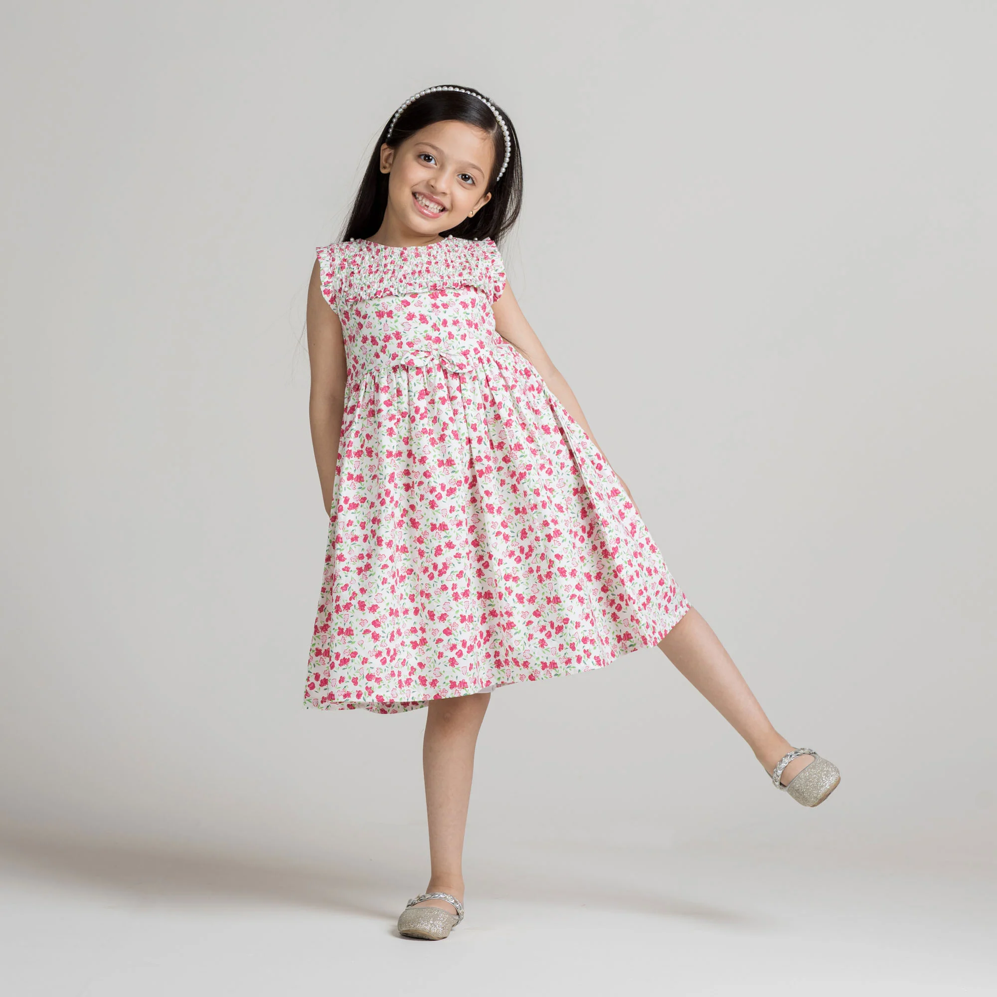 Pink Floral Smocked Frock - Image 2