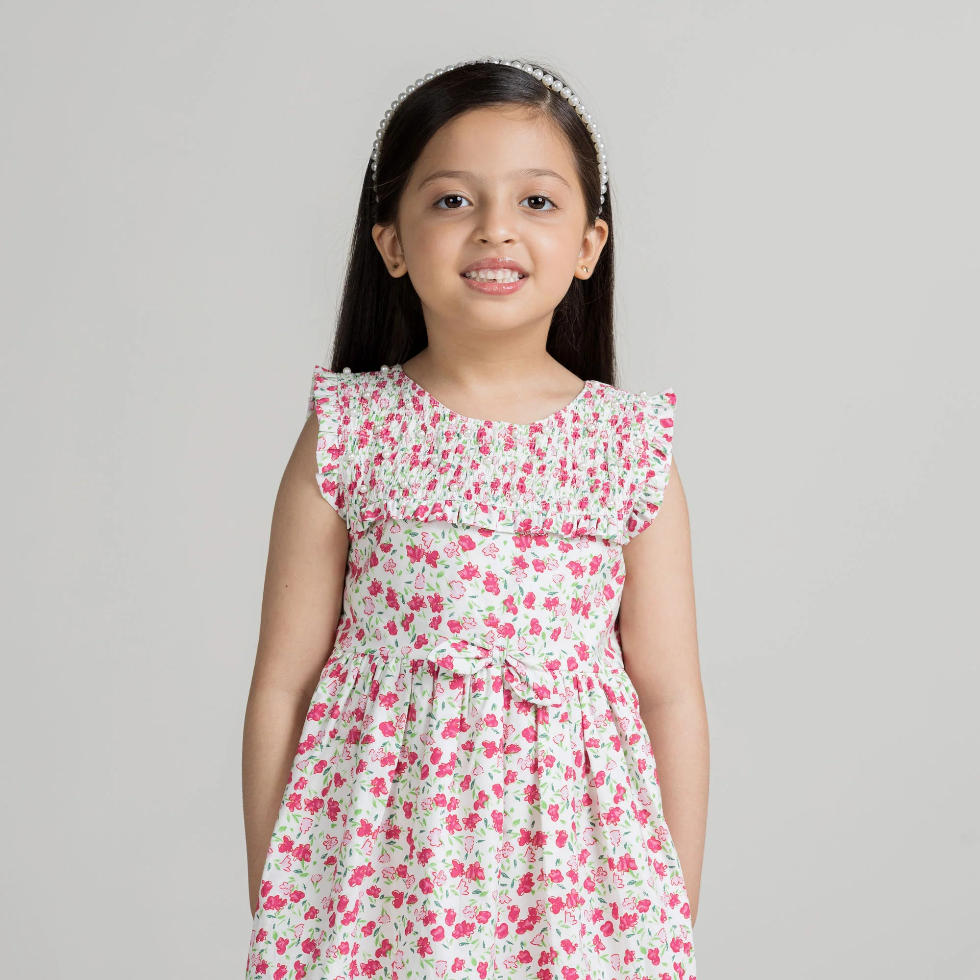 Pink Floral Smocked Frock - Image 4
