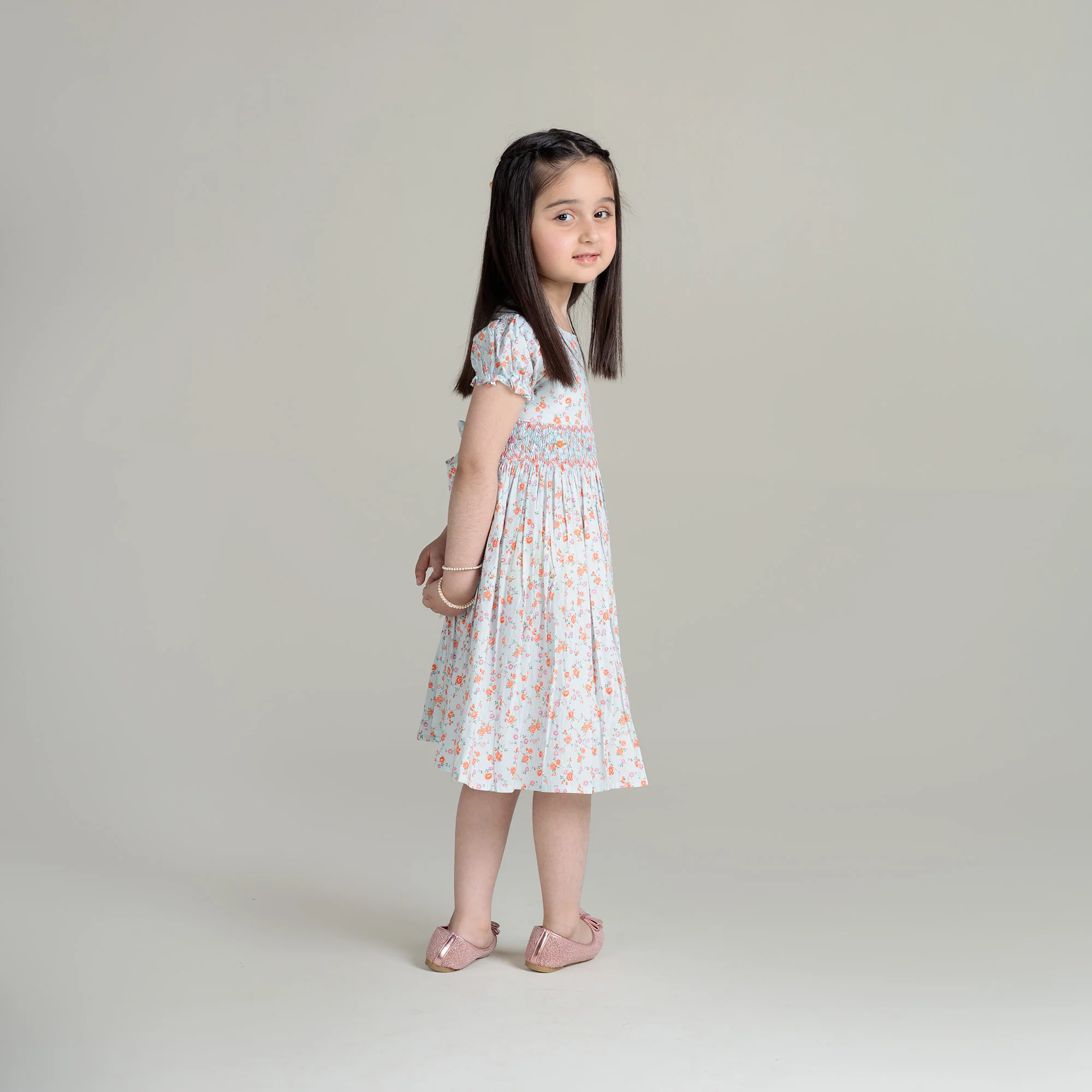 Girls Floral Print Smocked Frock - Image 3