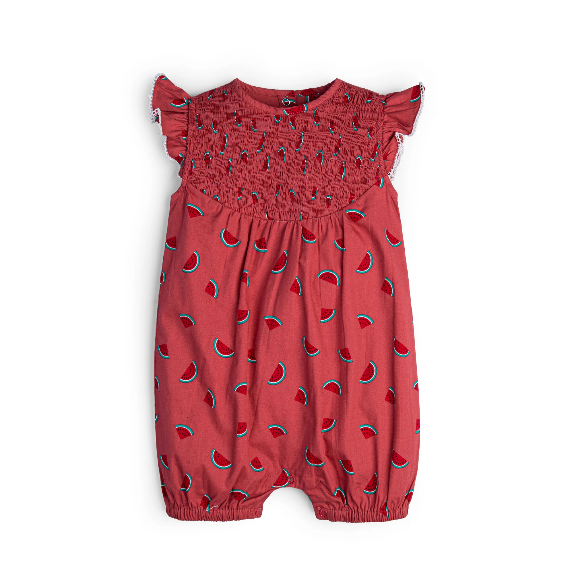 Melon Red Smocked Romper