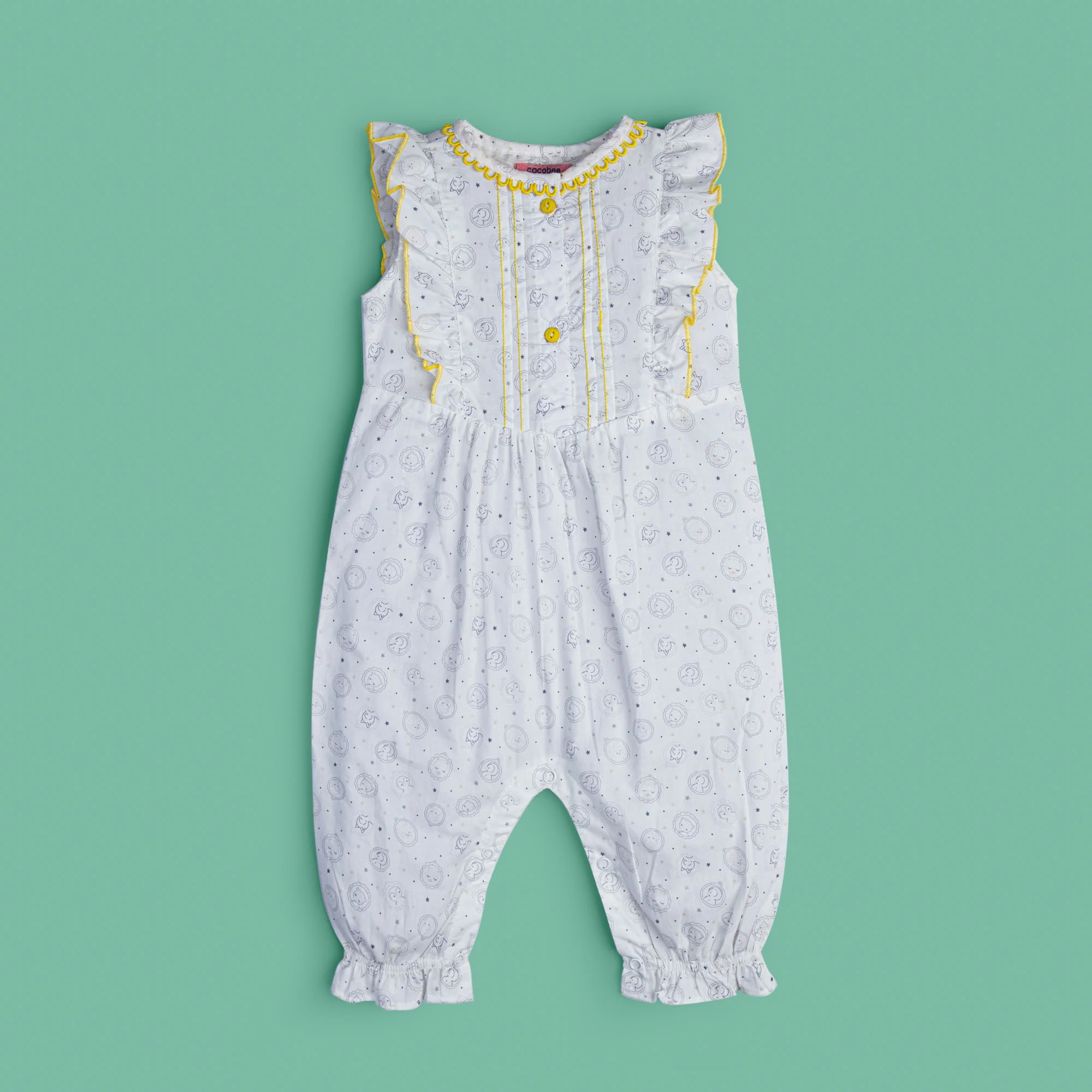 Baby White Printed Jumpsuit