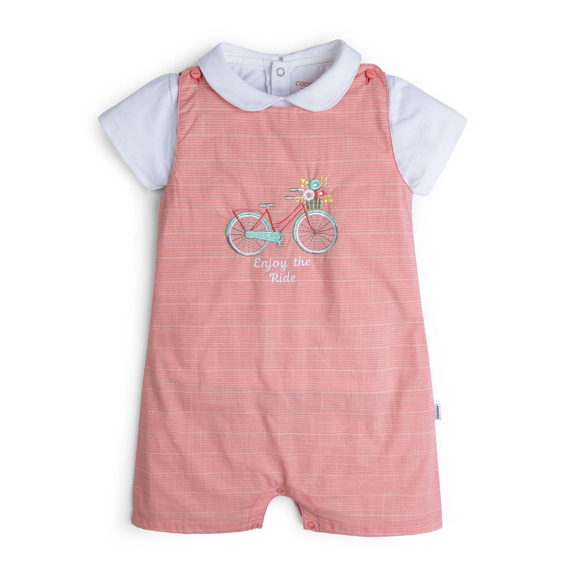 Striping Pink Embroidered Romper