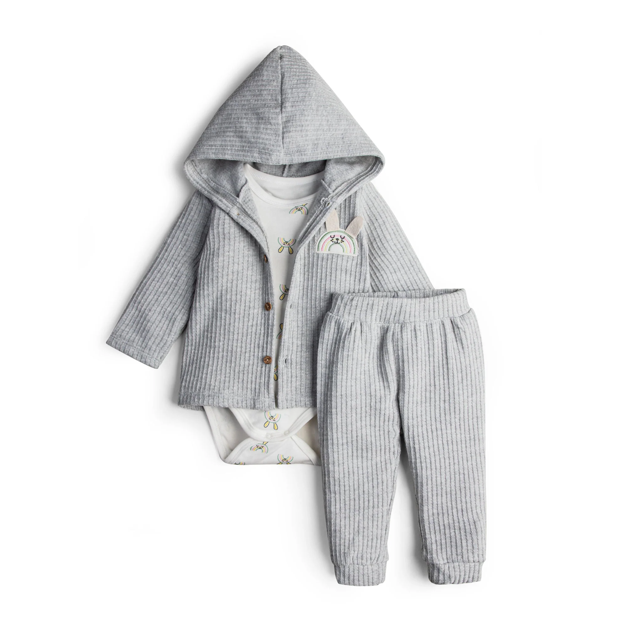 Three-Piece Baby Rainbow Hooded and Trouser Set